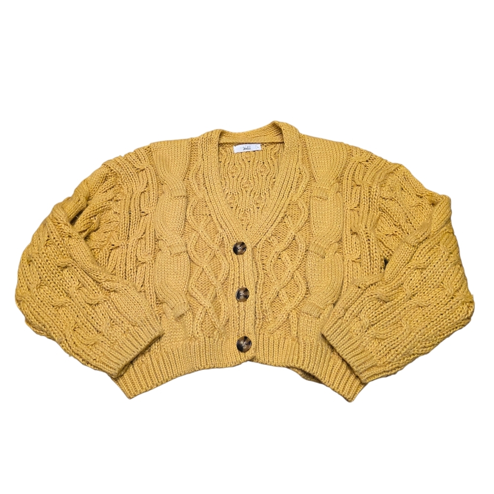 Talulah Chunky Knit Cropped Yellow Sweater Size L - Picture 5 of 10